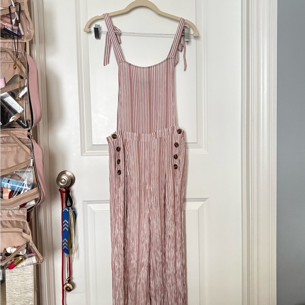 American Eagle Outfitters Pink and White Striped Jumpsuit